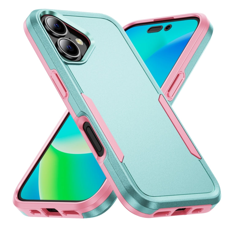 For iPhone 16 Plus Pioneer Armor Heavy Duty PC + TPU Phone Case(Green+Pink)