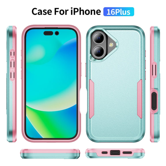 For iPhone 16 Plus Pioneer Armor Heavy Duty PC + TPU Phone Case(Green+Pink)