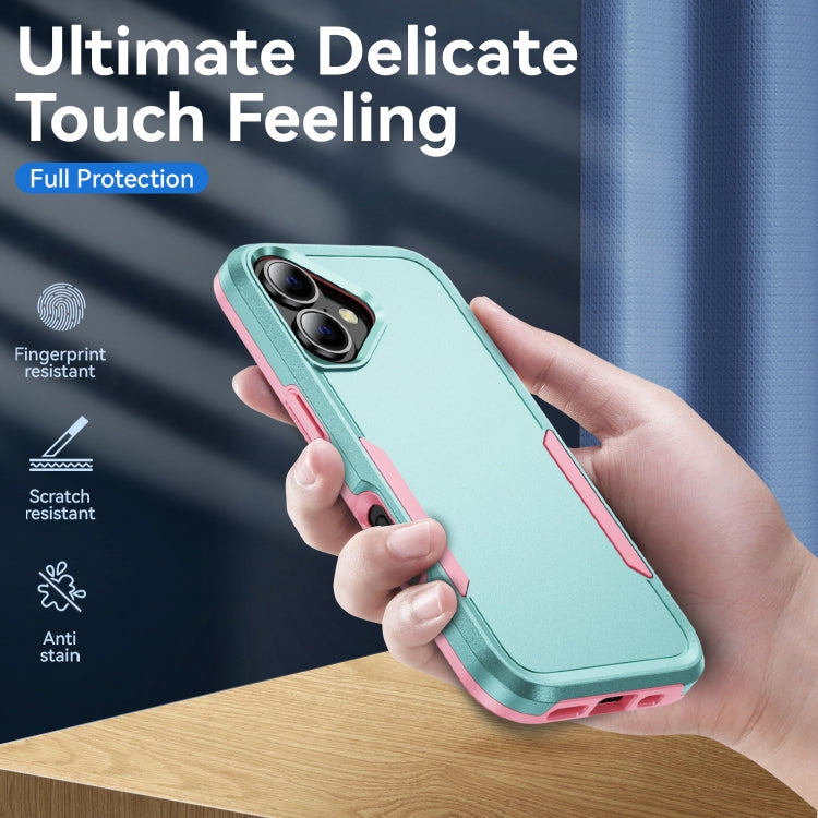 For iPhone 16 Plus Pioneer Armor Heavy Duty PC + TPU Phone Case(Green+Pink)