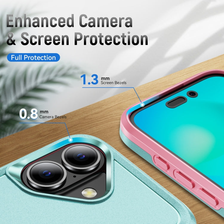 For iPhone 16 Plus Pioneer Armor Heavy Duty PC + TPU Phone Case(Green+Pink)