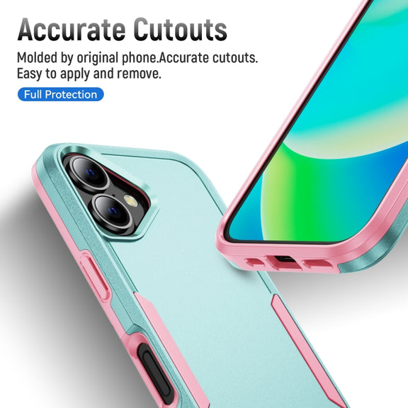 For iPhone 16 Plus Pioneer Armor Heavy Duty PC + TPU Phone Case(Green+Pink)