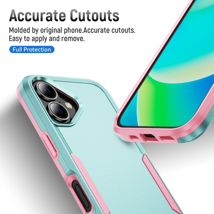 For iPhone 16 Plus Pioneer Armor Heavy Duty PC + TPU Phone Case(Green+Pink)