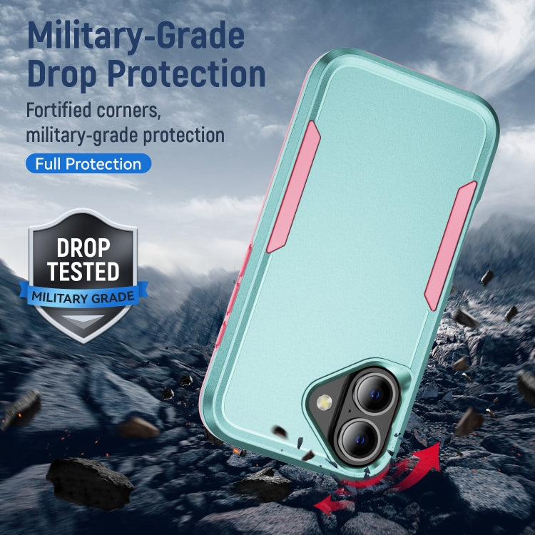 For iPhone 16 Plus Pioneer Armor Heavy Duty PC + TPU Phone Case(Green+Pink)