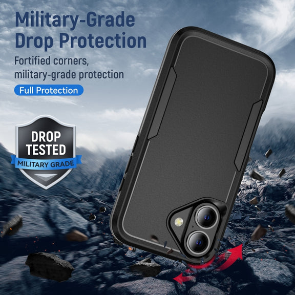 For iPhone 16 Pioneer Armor Heavy Duty PC + TPU Phone Case(Black)