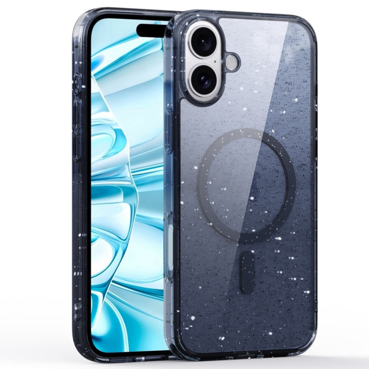 For iPhone 16 Plus Glitter Powder MagSafe Magnetic Phone Case(Transparent Titanium Blue)