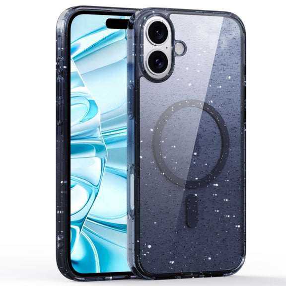For iPhone 16 Plus Glitter Powder MagSafe Magnetic Phone Case(Transparent Titanium Blue)