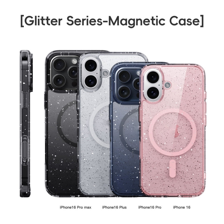 For iPhone 16 Plus Glitter Powder MagSafe Magnetic Phone Case(Transparent Pink)