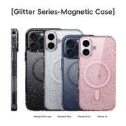 For iPhone 16 Pro Glitter Powder MagSafe Magnetic Phone Case(Transparent Titanium Blue)
