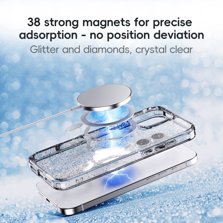 For iPhone 16 Plus Glitter Powder MagSafe Magnetic Phone Case(Transparent Black)
