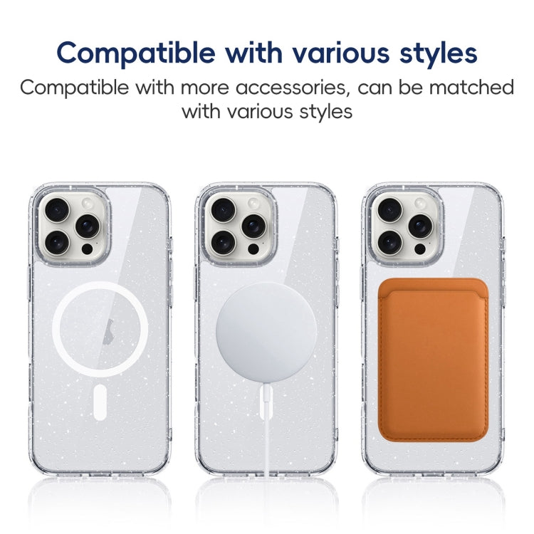 For iPhone 16 Glitter Powder MagSafe Magnetic Phone Case(Transparent)