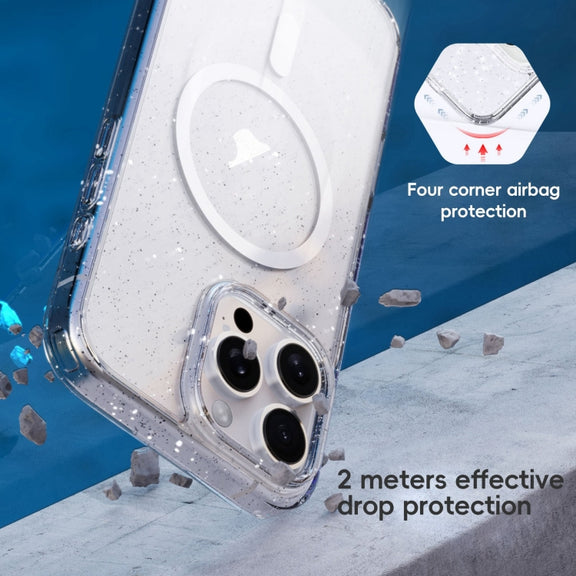 For iPhone 16 Glitter Powder MagSafe Magnetic Phone Case(Transparent)