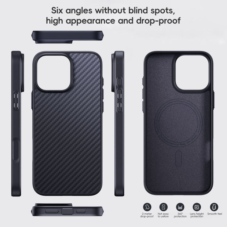 For iPhone 16 Pro Carbon Fiber Kevlar MagSafe Magnetic Phone Case(Black)