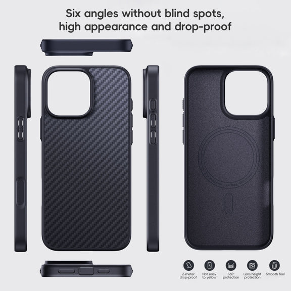 For iPhone 16 Carbon Fiber Kevlar MagSafe Magnetic Phone Case(Black)