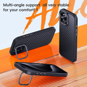 For iPhone 16 Plus Carbon Fiber Kevlar Lens Holder MagSafe Magnetic Phone Case(Black)