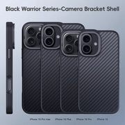 For iPhone 16 Carbon Fiber Kevlar Lens Holder MagSafe Magnetic Phone Case(Black)
