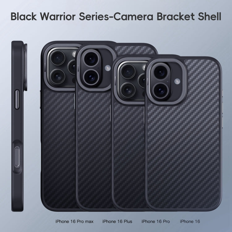 For iPhone 16 Carbon Fiber Kevlar Lens Holder MagSafe Magnetic Phone Case(Black)