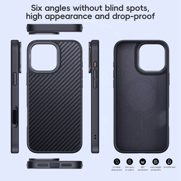 For iPhone 16 Pro Max Carbon Fiber Kevlar Lens Holder MagSafe Magnetic Phone Case(Black)