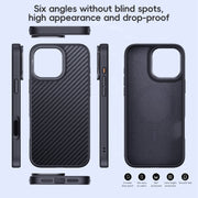 For iPhone 16 Carbon Fiber Kevlar Lens Holder MagSafe Magnetic Phone Case(Black)