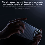 For iPhone 16 Carbon Fiber Kevlar Lens Holder MagSafe Magnetic Phone Case(Black)