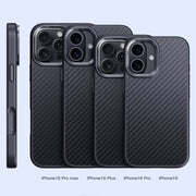 For iPhone 16 Plus Carbon Fiber Kevlar MagSafe Magnetic Phone Case(Black)