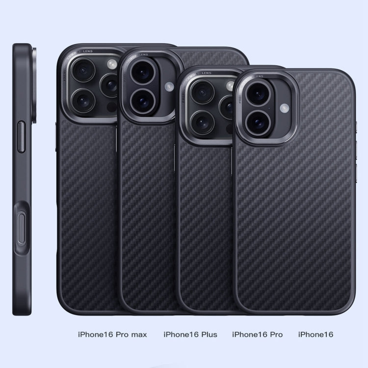 For iPhone 16 Carbon Fiber Kevlar MagSafe Magnetic Phone Case(Black)