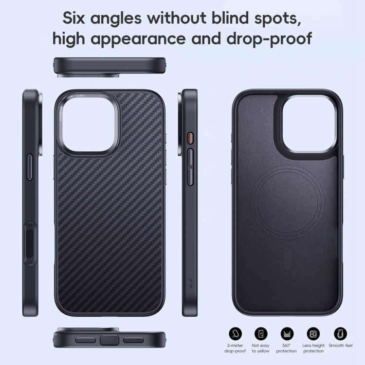 For iPhone 16 Pro Carbon Fiber Kevlar MagSafe Magnetic Phone Case(Black)