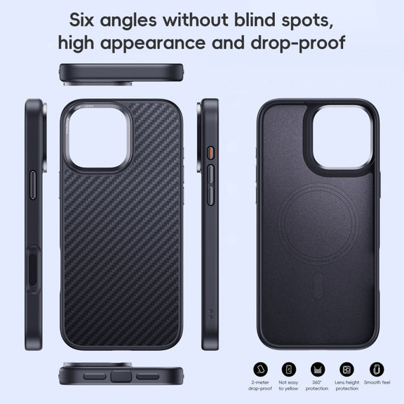 For iPhone 16 Plus Carbon Fiber Kevlar MagSafe Magnetic Phone Case(Black)