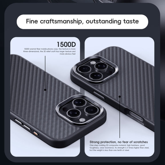 For iPhone 16 Pro Carbon Fiber Kevlar MagSafe Magnetic Phone Case(Black)