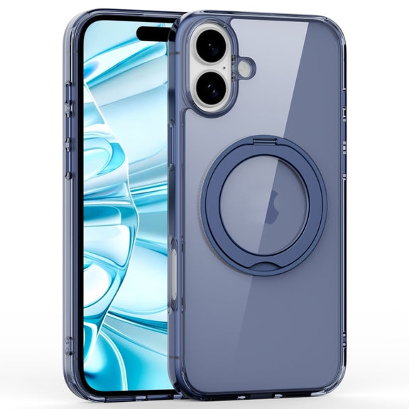 For iPhone 16 Plus Crystal Clear MagSafe Magnetic Holder Phone Case(Transparent Titanium Blue)
