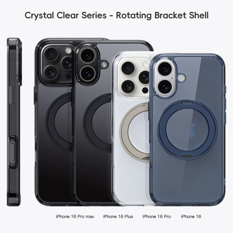 For iPhone 16 Plus Crystal Clear MagSafe Magnetic Holder Phone Case(Transparent Black)