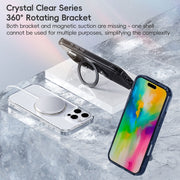 For iPhone 16 Plus Crystal Clear MagSafe Magnetic Holder Phone Case(Transparent Titanium Blue)