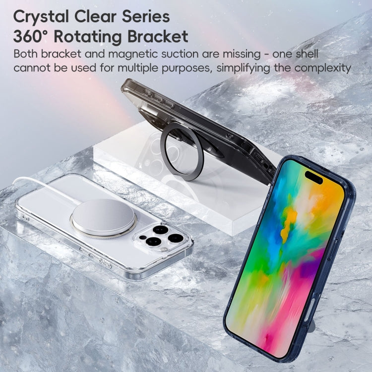 For iPhone 16 Plus Crystal Clear MagSafe Magnetic Holder Phone Case(Transparent Black)