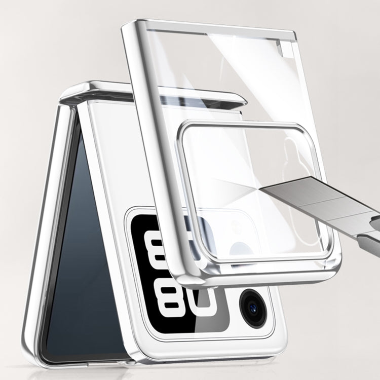 For Huawei nova Flip Integrated Clear Electroplating Spring Hinge Phone Case(Silver)