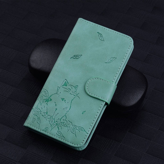 For Redmi K70 Ultra Cute Cat Embossed Leather Phone Case(Green)