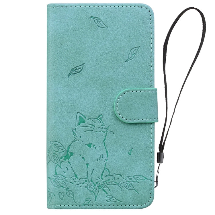 For Redmi K70 Ultra Cute Cat Embossed Leather Phone Case(Green)