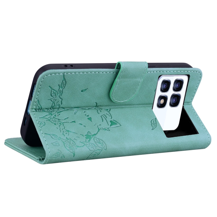 For Redmi K70 Ultra Cute Cat Embossed Leather Phone Case(Green)