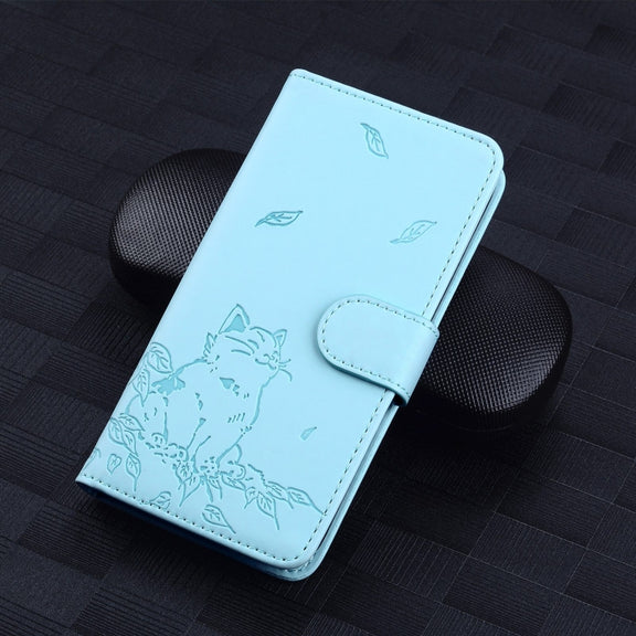 For Redmi K70 Ultra Cute Cat Embossed Leather Phone Case(Sky Blue)