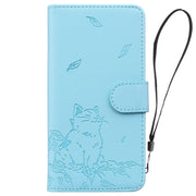 For Redmi K70 Ultra Cute Cat Embossed Leather Phone Case(Sky Blue)