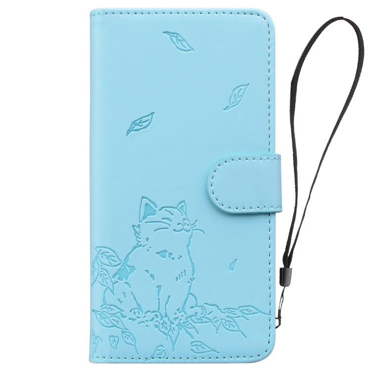 For Redmi K70 Ultra Cute Cat Embossed Leather Phone Case(Sky Blue)