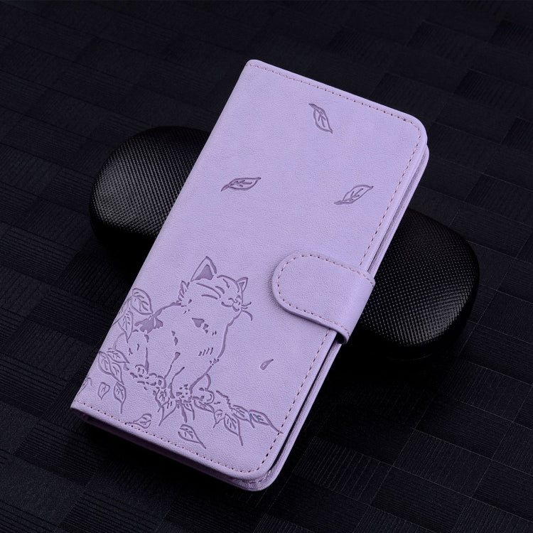 For Redmi K70 Ultra Cute Cat Embossed Leather Phone Case(Purple)
