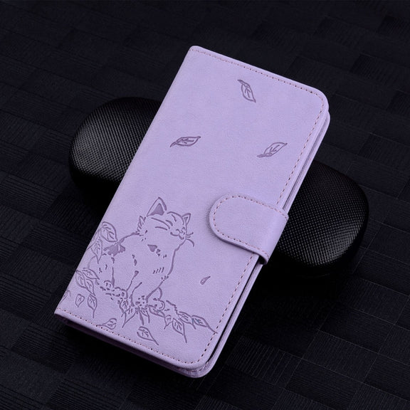 For Redmi K70 Ultra Cute Cat Embossed Leather Phone Case(Purple)