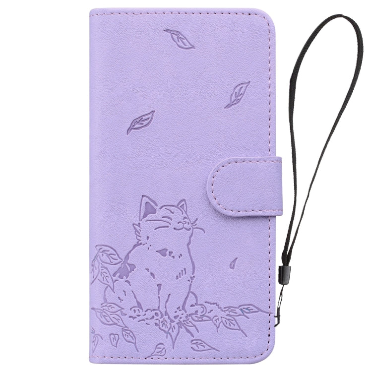 For Redmi K70 Ultra Cute Cat Embossed Leather Phone Case(Purple)