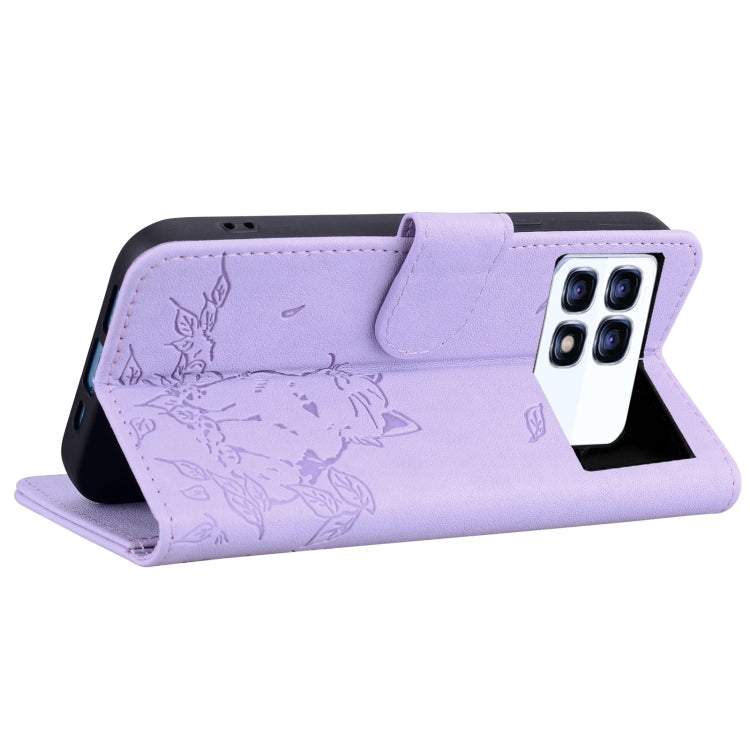 For Redmi K70 Ultra Cute Cat Embossed Leather Phone Case(Purple)