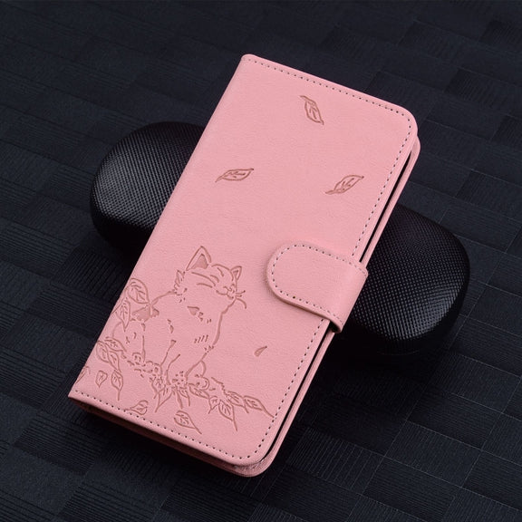 For Redmi K70 Ultra Cute Cat Embossed Leather Phone Case(Pink)