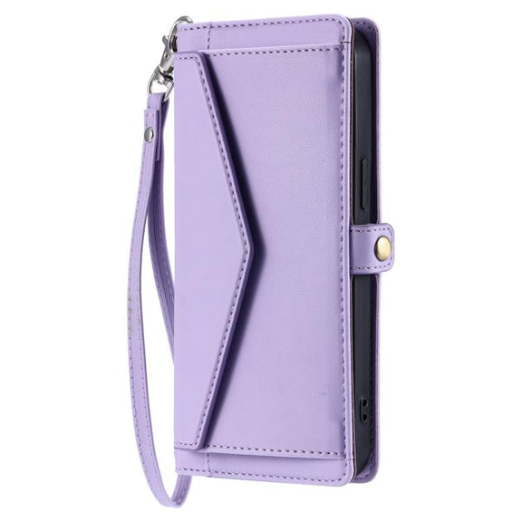 For iPhone 16e Wallet Multi-card Slot Leather Phone Case with Lanyard(Purple)