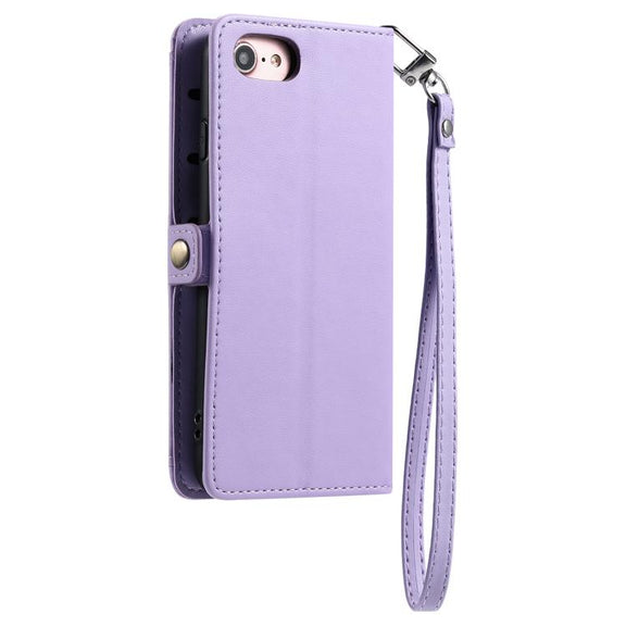 For iPhone 16e Wallet Multi-card Slot Leather Phone Case with Lanyard(Purple)