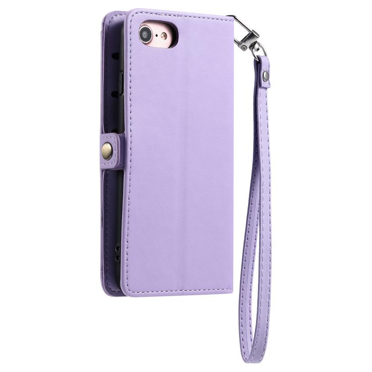 For iPhone 16e Wallet Multi-card Slot Leather Phone Case with Lanyard(Purple)