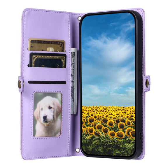 For iPhone 16e Wallet Multi-card Slot Leather Phone Case with Lanyard(Purple)