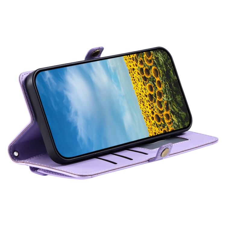 For iPhone 16e Wallet Multi-card Slot Leather Phone Case with Lanyard(Purple)