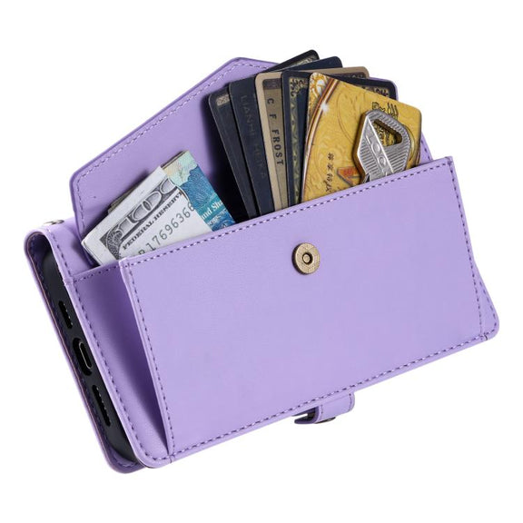 For iPhone 16e Wallet Multi-card Slot Leather Phone Case with Lanyard(Purple)